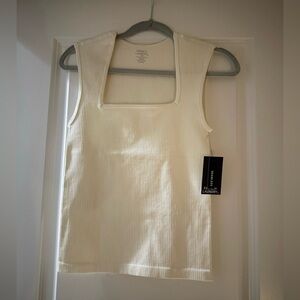 Elegant Women’s Cream Ribbed Women's Square Neck Top